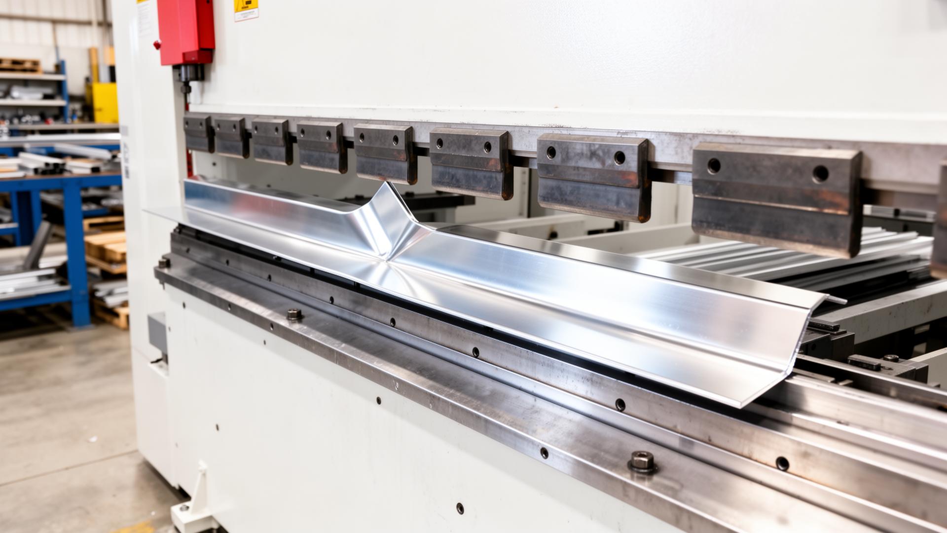 CNC press brake forming a custom metal coping section in Monsoon Metal's Phoenix fabrication shop